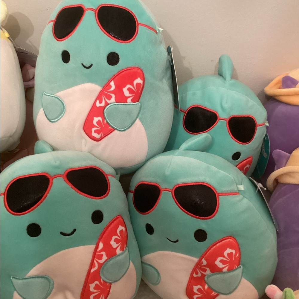 Squishmallows Mint Green Shark Plush with Red Surfboard and Sunglasses